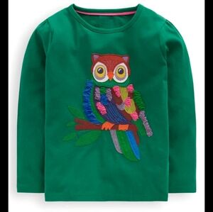 Mini Boden Green Long Sleeve Shirt with Colorful Owl